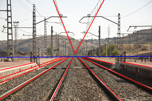 Perspectief spoorweg foto met lijnen